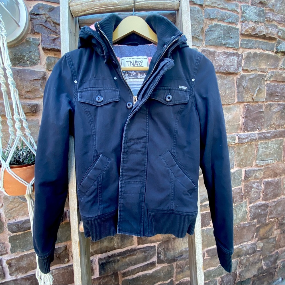 ✨TNA ARTIZIA BOMBER FLANNEL LINED WINTER JACKET WITH DETACHABLE HOOD XS - Picture 4 of 15